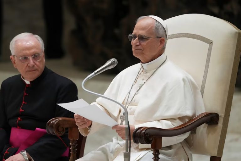 pope-leo-xiv-meets-with-members-of-the-international-media-in-the-paul-vi-hall-at-the-vatican-monday
